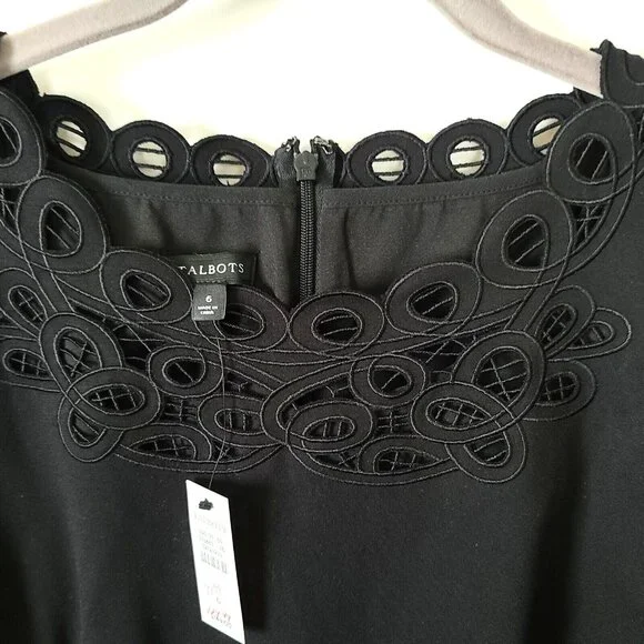 Talbots Fit & Flare Dress Embroidered Sz 6 Black Sleeveless Zip Dressy NWT $149 - Picture 9 of 9